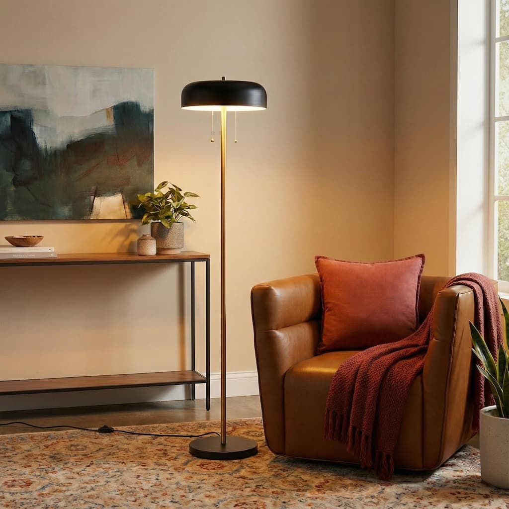 Trinity Modern Black and White Drum Shade Floor Lamp