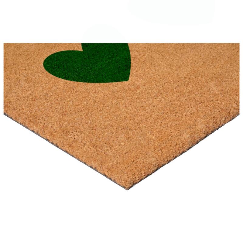 HomeRoots 17" X 29" Brown And Green Three Hearts Outdoor Coir Door Mat - 17.00' X '29.00
