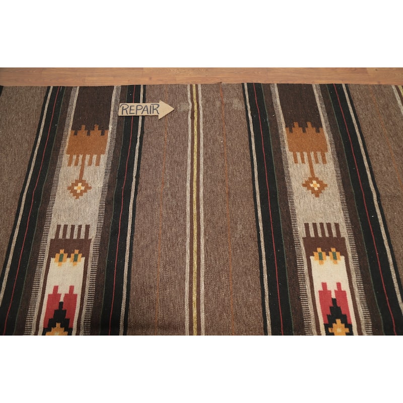 Hand Woven Oriental 100% Wool Carpet Southwestern Tribal Brown Kilim Area Rug - 10' 5'' X 6' 6''