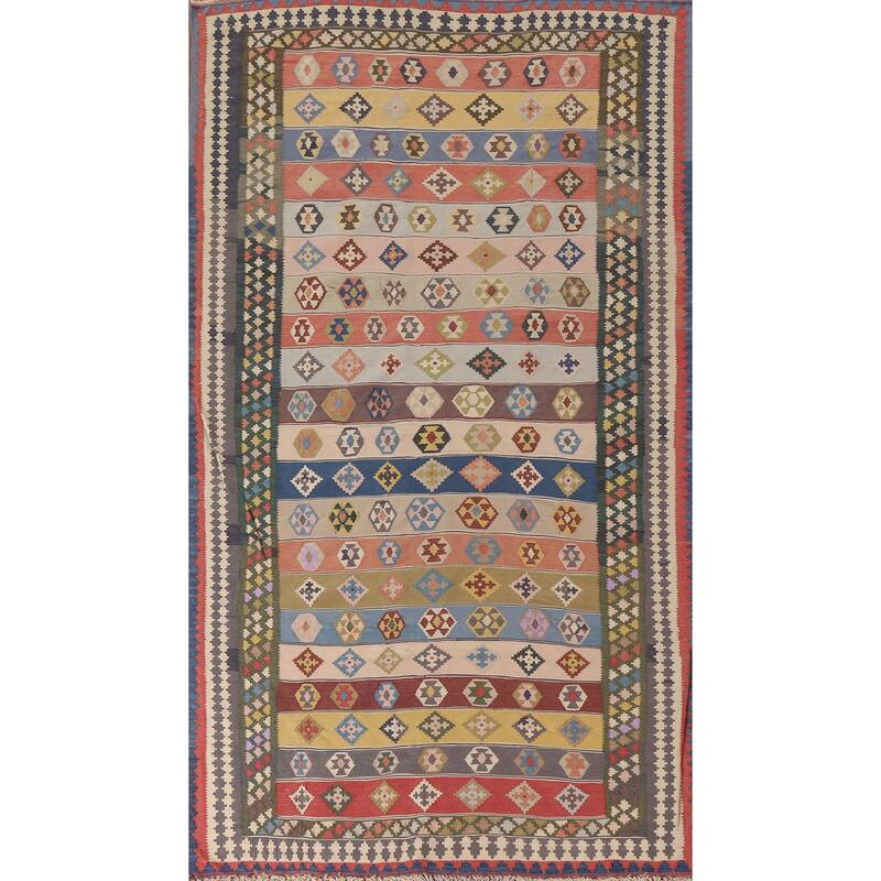 Vegetable Dye Tribal Kilim Qashqai Persian Rug Antique Wool Carpet - 5'1"x 9'7"