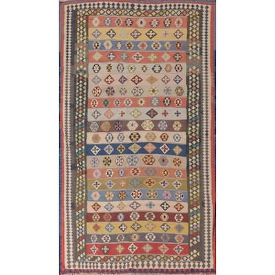Vegetable Dye Tribal Kilim Qashqai Persian Rug Antique Wool Carpet - 5'1"x 9'7"