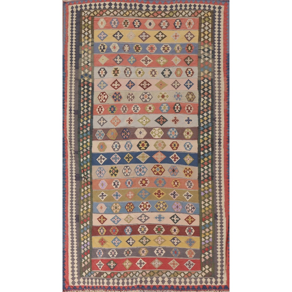 Vegetable Dye Tribal Kilim Qashqai Persian Rug Antique Wool Carpet - 5'1"x 9'7"