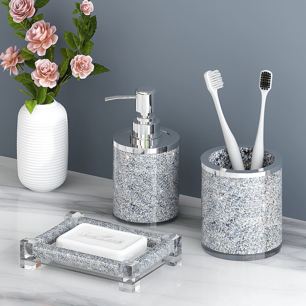 3PCS Silver Crystal Diamond Bathroom Accessory Decor Sets