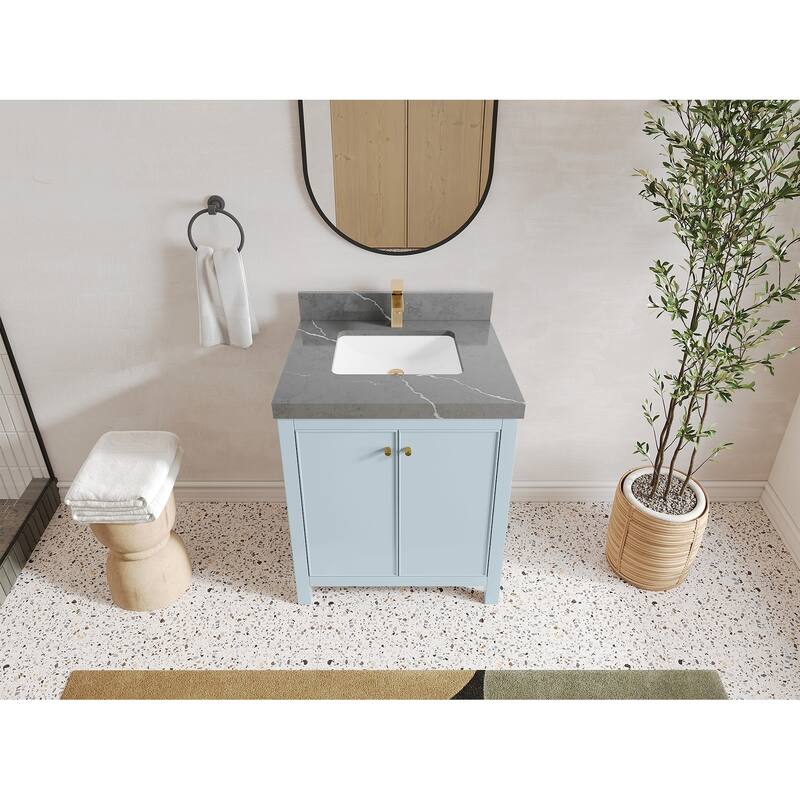 Willow Collections 30 in. W x 22 in. D Chicago Single Sink Bathroom Vanity with Countertop - 2”Piatra Gray - Blue Heather