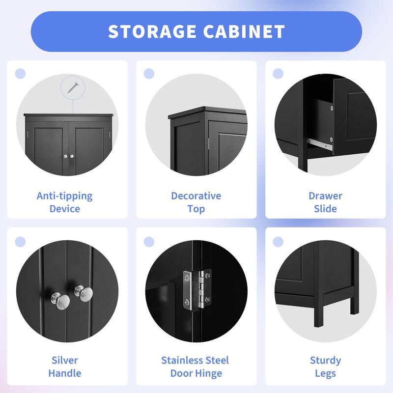 GDFStudio - Emery 43" Tall Bathroom Storage Cabinet with Adjustable Shelf and Dual Drawers, Modern MDF Organizer