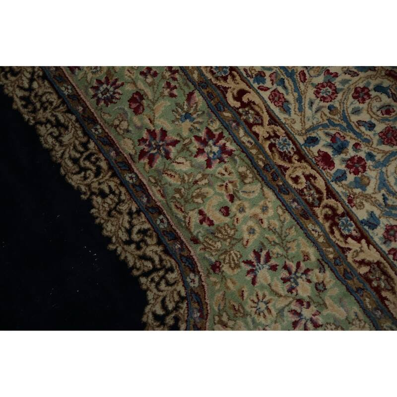 Hand Knotted Oriental 100% Wool Carpet Traditional Floral Navy Blue & Blues Kerman Area Rug - 16' 10'' X 10' 2''