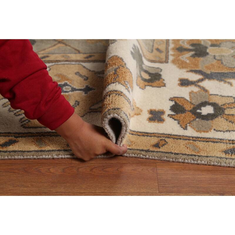 All-Over Beige & Ivory Oushak Indian Area Rug Handmade Wool Carpet - 9'1"x 11'8"