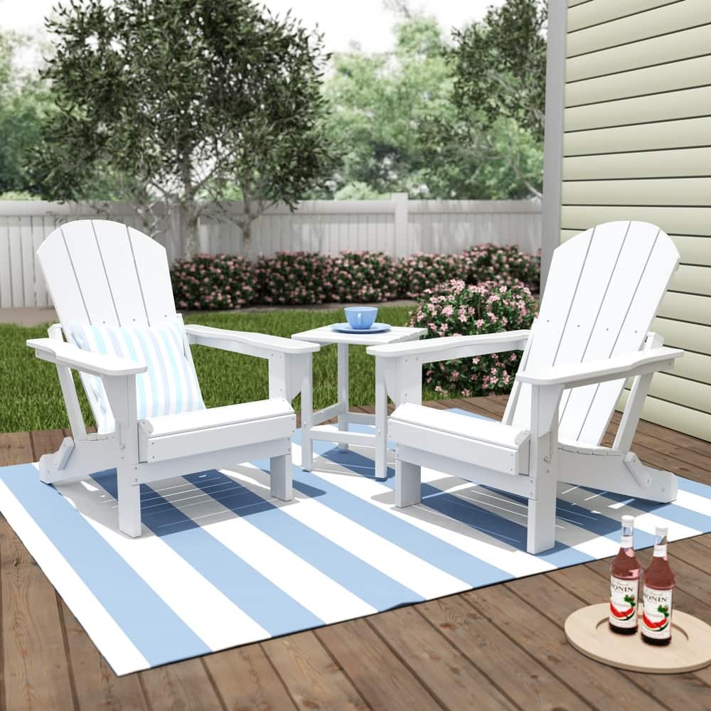 Laguna Hdpe All Weather Outdoor Patio Foldable Adirondack Chairs With Side Table (3-Piece Set)