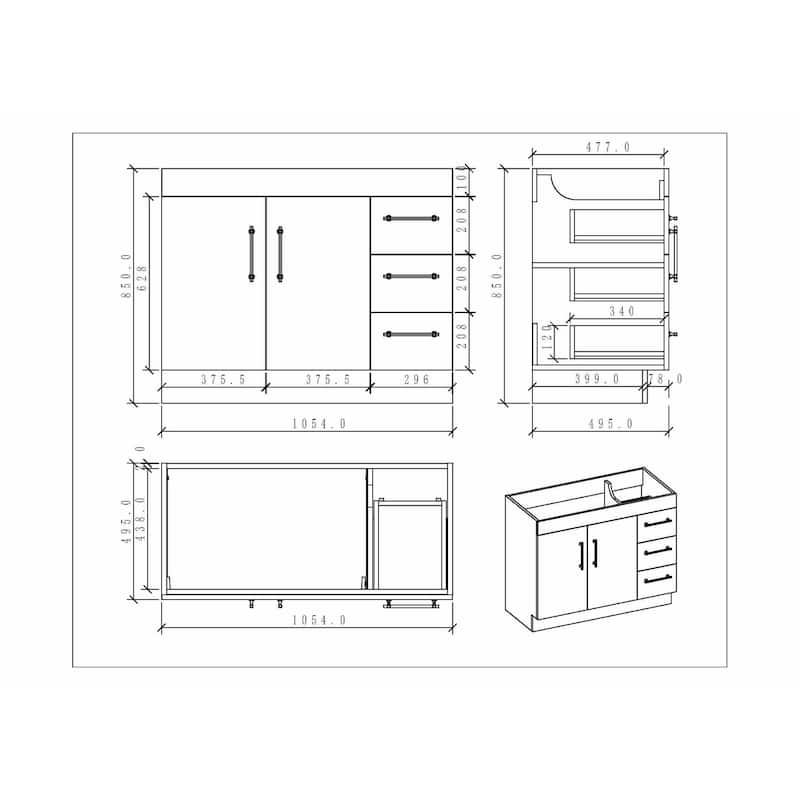 Eliza 42'' Freestanding Vanity (Right Drawers) with Single Sink