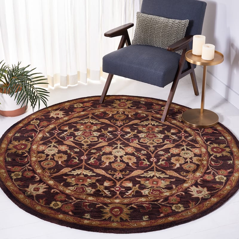 SAFAVIEH Handmade Antiquity Smiljka Traditional Oriental Wool Rug - 6' Round - Dark Plum/Gold
