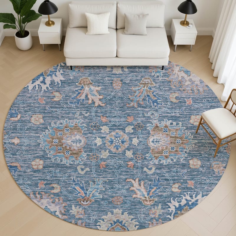 Premium Washable Super Soft Traditional Lily Mayfield Rug - Blue - 8' x 8'