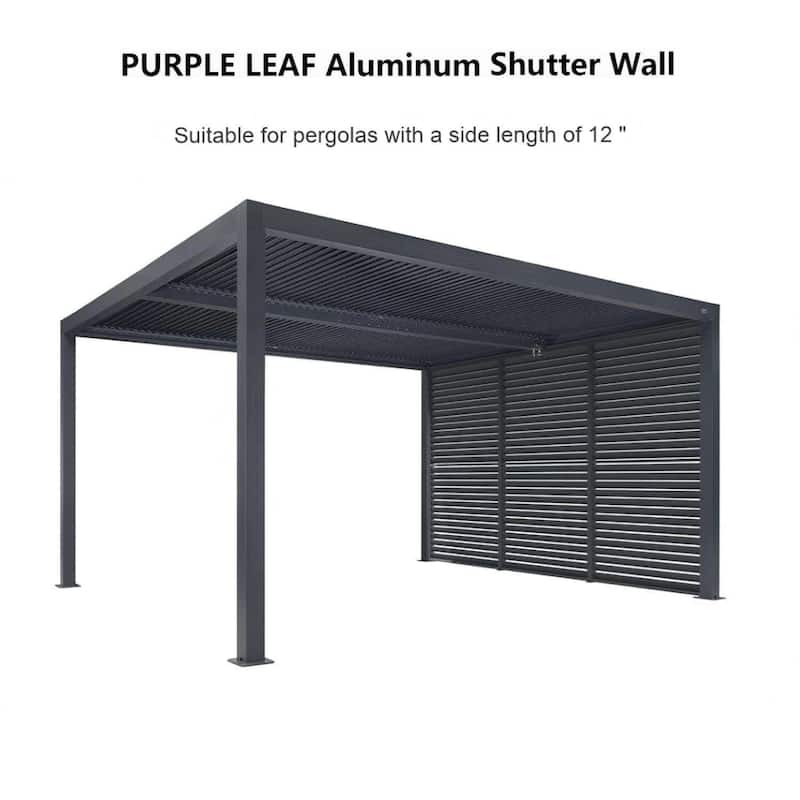 PURPLE LEAF Grey Louvered Pergola Accessories Roller Blinds, Strip Light and Shutter Wall(Pergola Not Included) - 12' - Shutter Wall Only