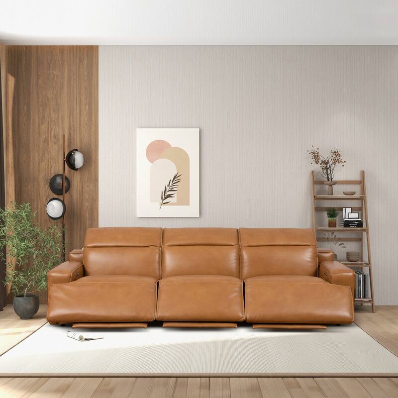 GDFStudio - Urbana Top-Grain Leather Triple Power Recliner Sofa