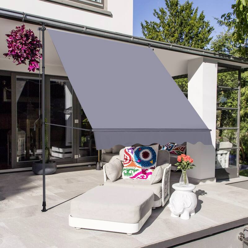 Manual Retractable Awning - 118 Inch Outdoor Sun Shade Cover with UV Protection, Adjustable Patio Door Window Canopy