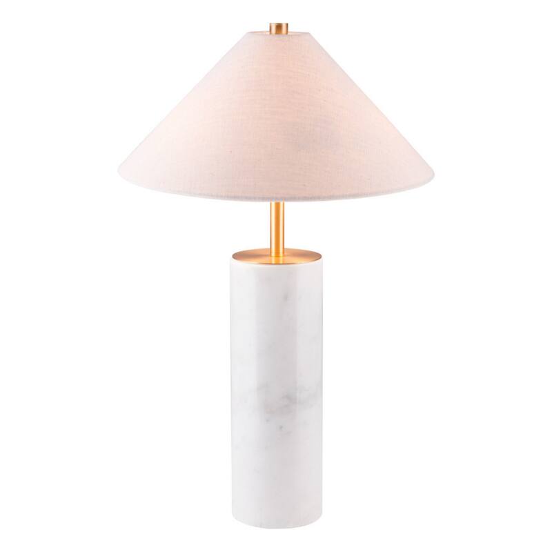 White Metal Bedside Lamp with Linen Cone Shade Rotary Socket Switch - 13.8” x 13.8” x 21.7” (D x W x H)