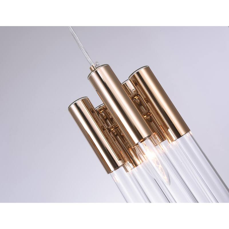 3-Light L31.4" Gold Frame Three Light Pendant Fixture with Clear Glass Tubing