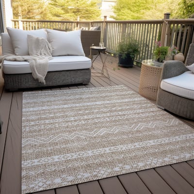 Machine Washable Indoor/ Outdoor Chantille Boho Stripes Rug