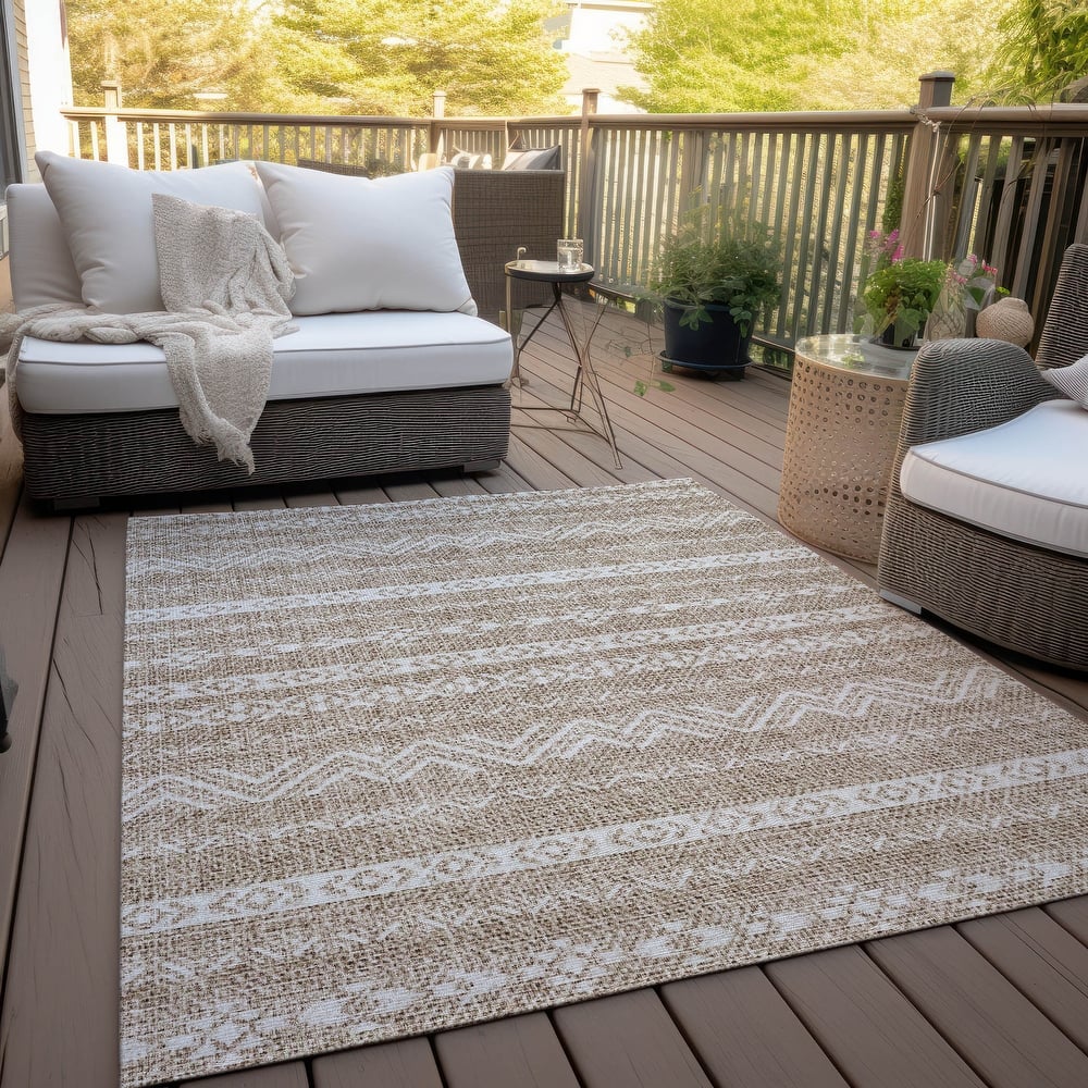 Machine Washable Indoor/ Outdoor Chantille Boho Stripes Rug