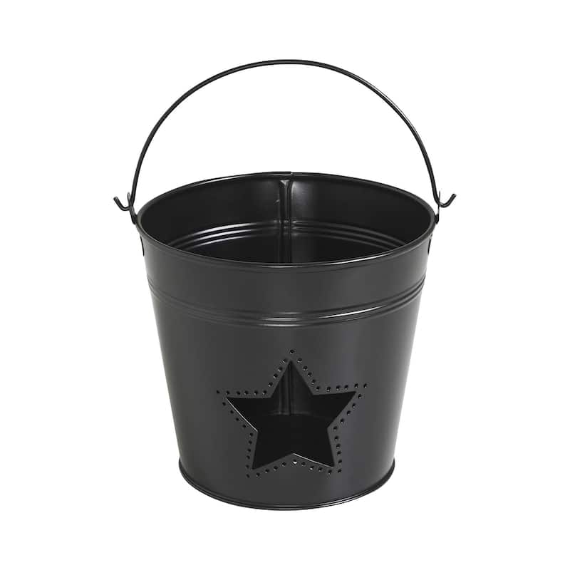 Metal Bucket w/ Star Cutout Black 6x6.5x5