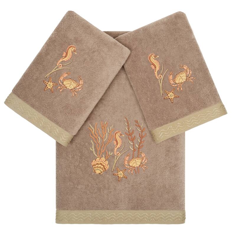 Authentic Hotel and Spa Turkish Cotton Aaron 3PC Embellished Towel Set - Cocoa