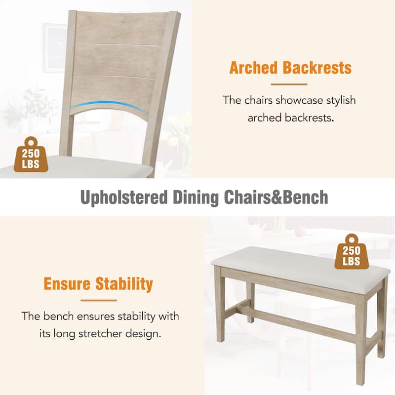Modern 6-Piece Wood Half Round Dining Table Set Kitchen Table Set with Long Bench and 4 Dining Chairs