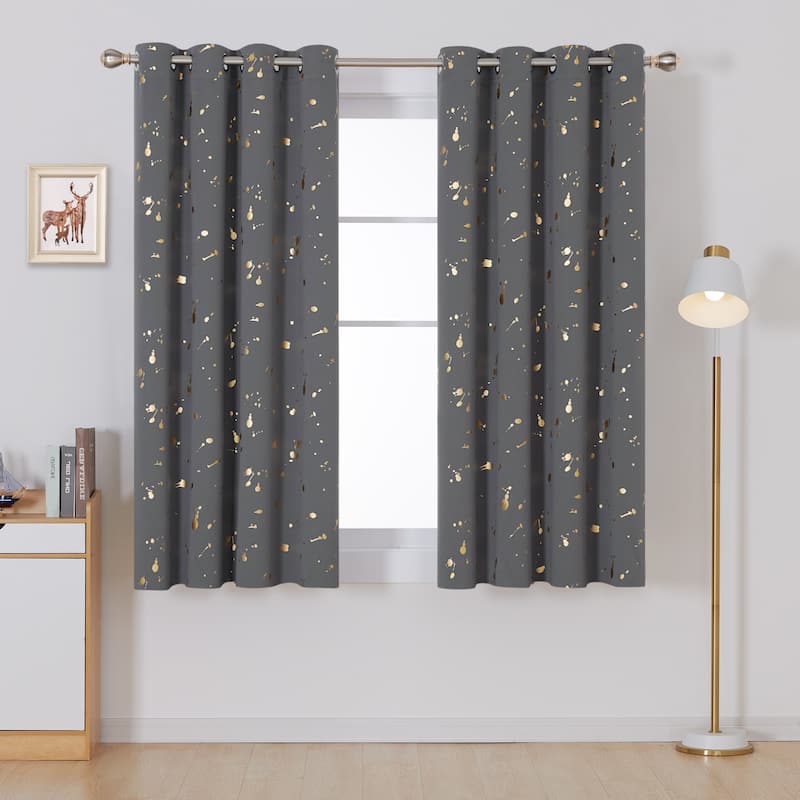 Deconovo Gold Spot Curtain Panel Pair (2 Panel) - W52 x L63 - Dark Grey