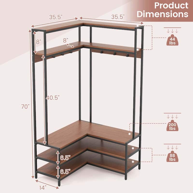 Costway Corner Garment Rack L-shaped Clothes Rack with Open Shelves & - See Details