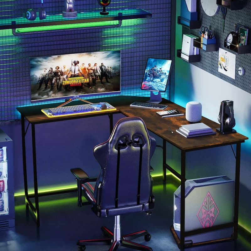 Costway L-shaped Gaming Desk Computer Desk with CPU Stand Power