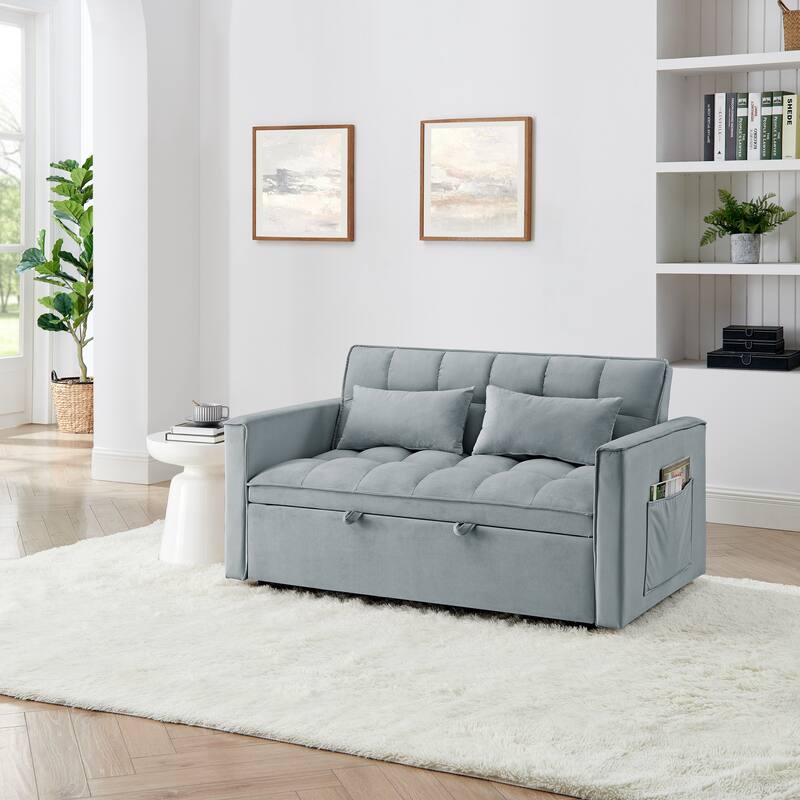 Anmytek 54.33 Inch Space-Saving Velvet Sofa Bed - 3 Lengths Foldable Pull-Out Adjustable Back