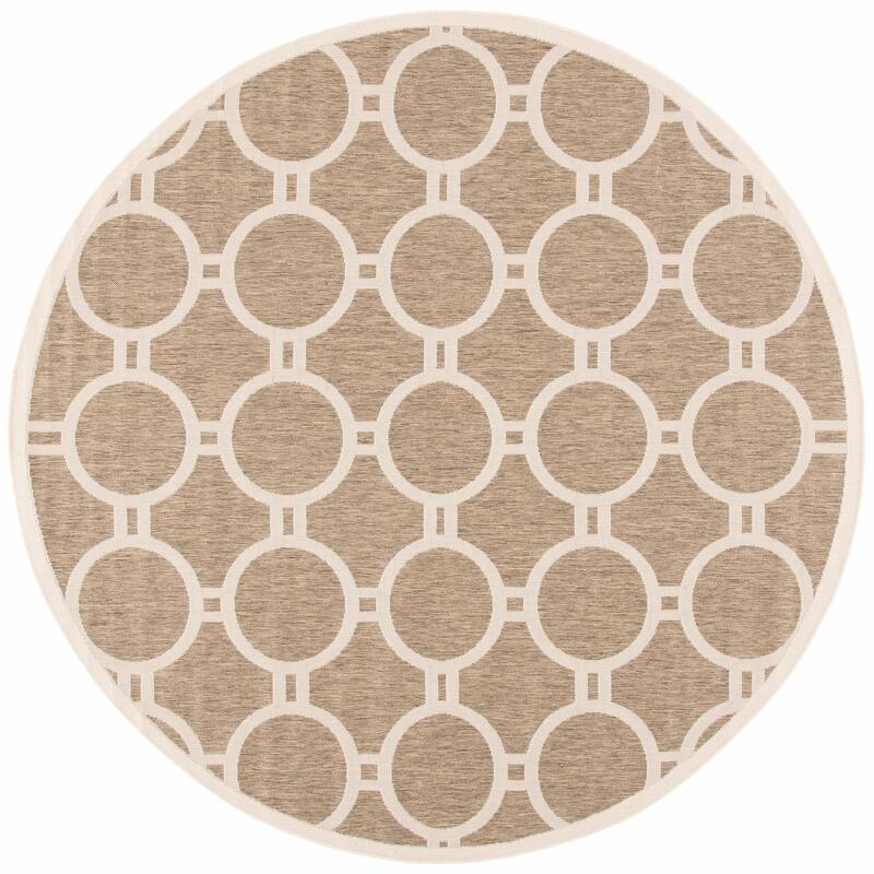 SAFAVIEH Courtyard Nira Indoor/ Outdoor Waterproof Patio Backyard Rug - 7'10" Round - Brown/Bone