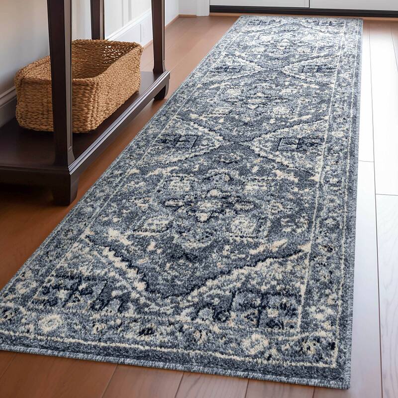 Well Woven Omaha Camilla Vintage Oriental Soft Rug - 2' 3" x 7' 3" - Denim Blue