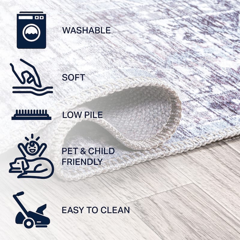 JONATHAN Y Alacati Boho Gray Medallion Machine Washable Area Rug