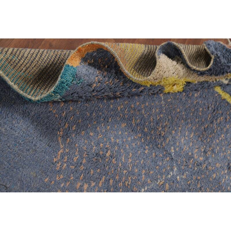 Blue Moroccan Oriental Area Rug Hand-Knotted Wool Carpet - 7'2" x 10'7"