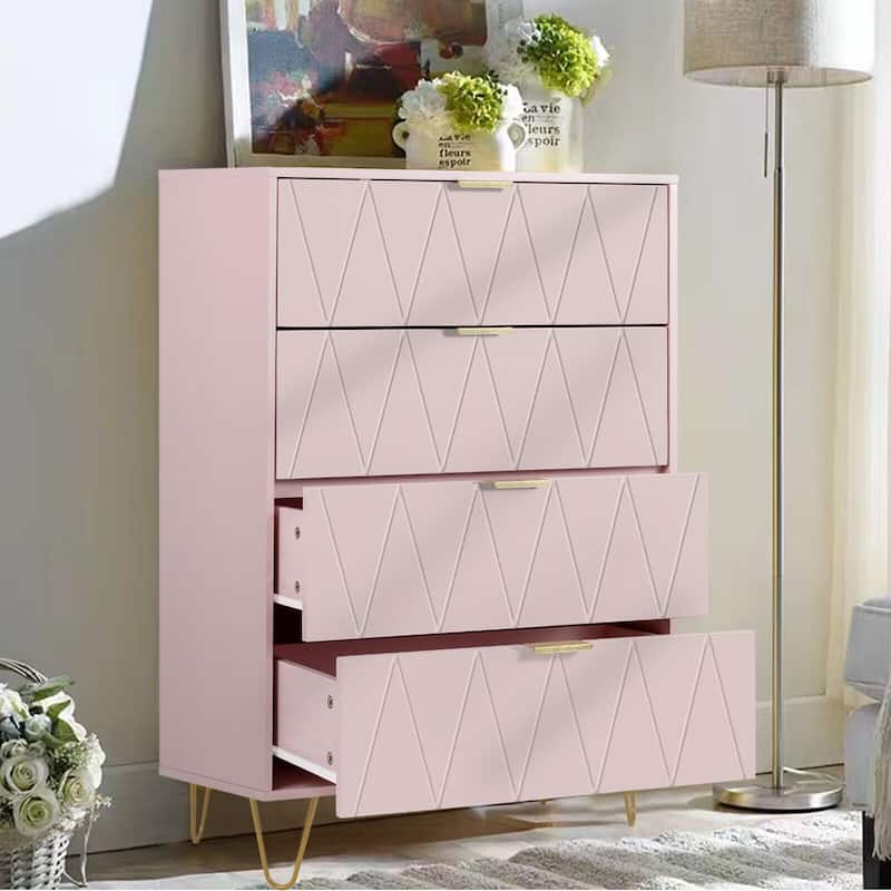 4 Drawers Chest Of Dresser Tall Storage Tower Cabinet with Metal Legs For Bedroom Living Room