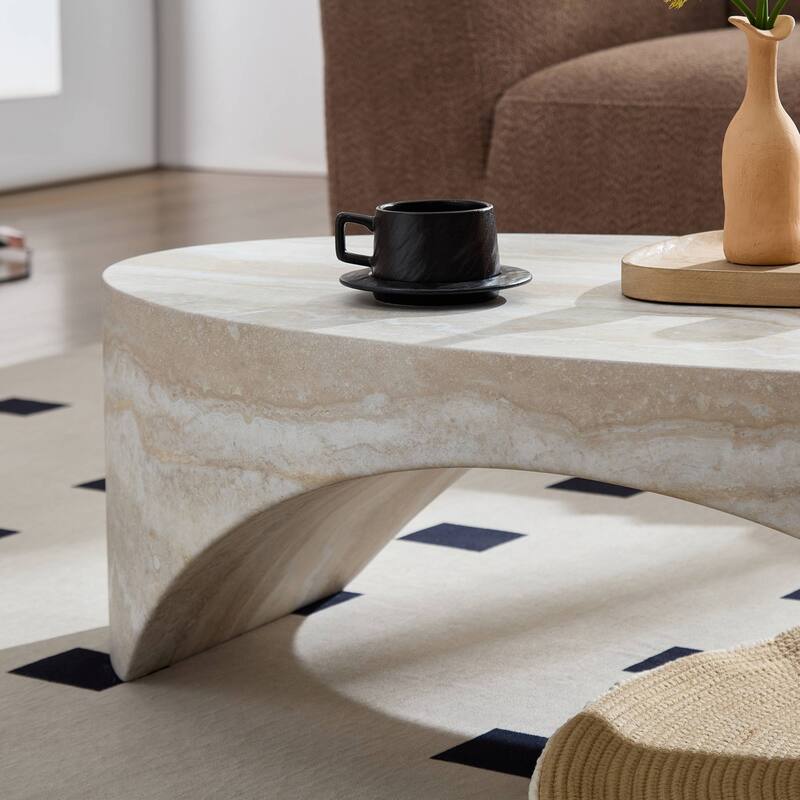 The oval natural marble coffee table side table in the living room
