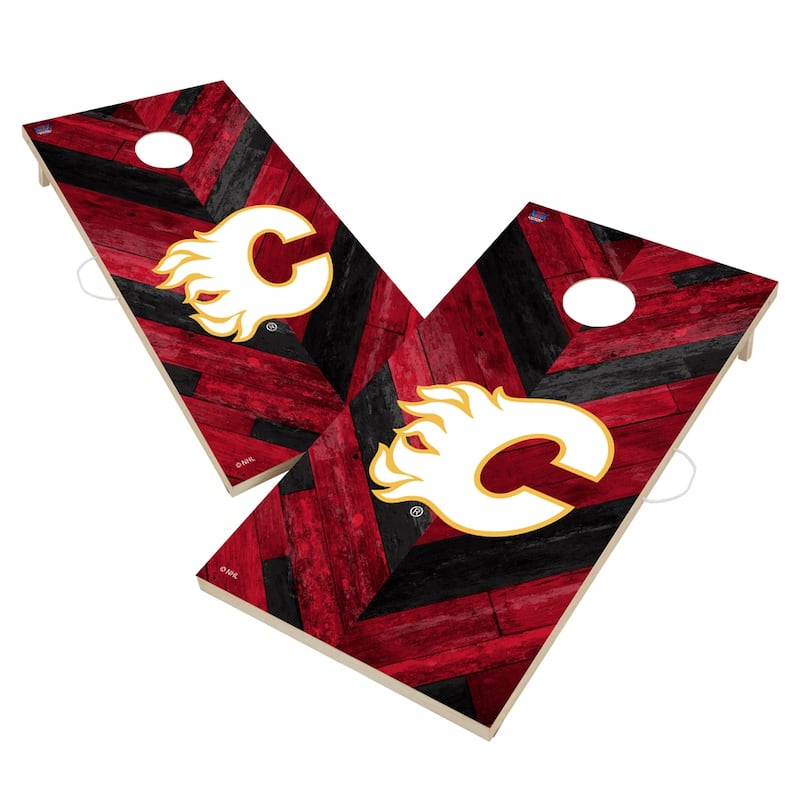 Calgary Flames NHL Cornhole Board Set - Include Case & Lights