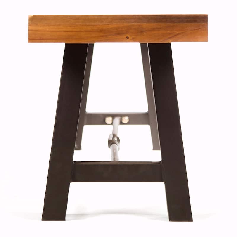 Acacia Wood Slat-Panel Bench with Powder-Coated Iron Frame