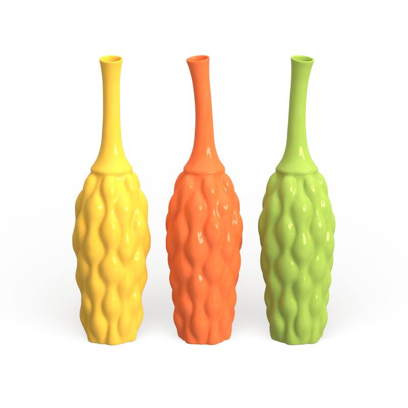 Multi Colored Ceramic Decorative Vase (Set of 3) - 5W x 5L x 18H