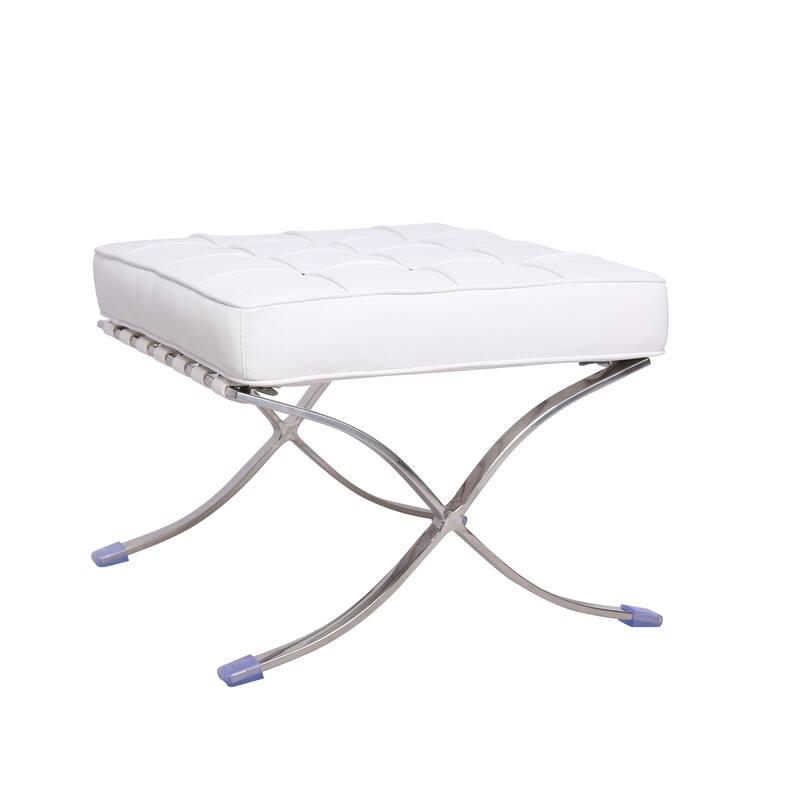 HomeRoots 20" White and Silver Leather Tufted Ottoman