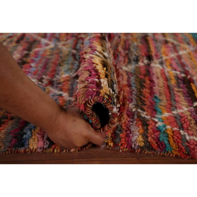 Stripe / Trellis Moroccan Area Rug Handmade Wool Carpet - 5'10" x 9'4"