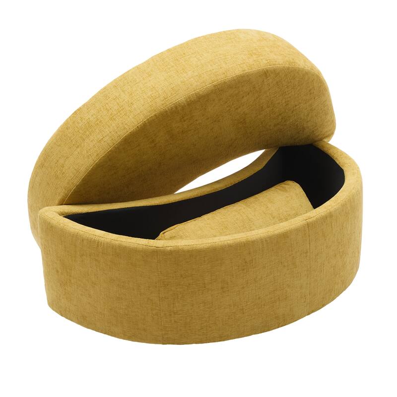 Chenille/Boucle Swivel Barrel Chair with Storage Ottoman