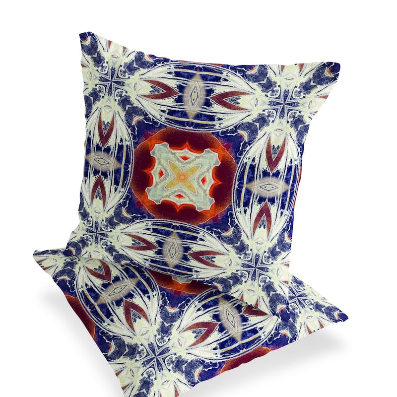 HomeRoots Set of Two 16" X 16" Blue and Orange Blown Seam Floral Indoor Outdoor Throw Pillow - 16.00' X '16.00' X '5.00