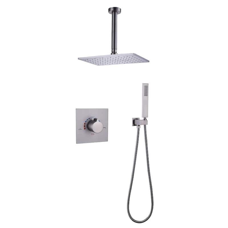 Ceiling Mount Shower System With Handheld Shower Faucet Set With Rough-in Valve Rainfall Modern Shower Head Combo Kit Trim Set