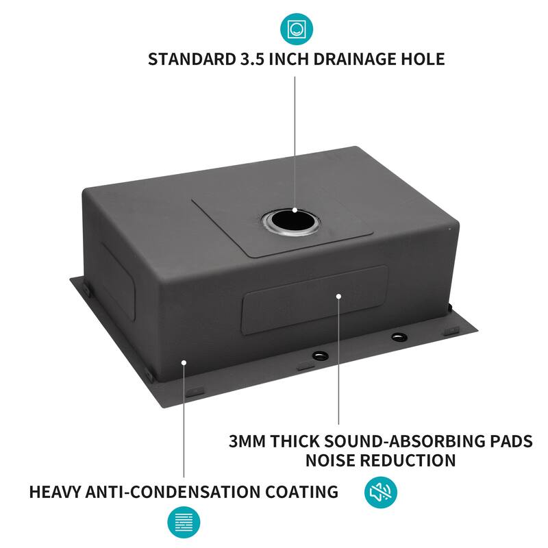 Drop in Kitchen Sink Gunmetal Black Topmount 16 Gauge Deep Single Bowl Stainless Steel Sink Basin