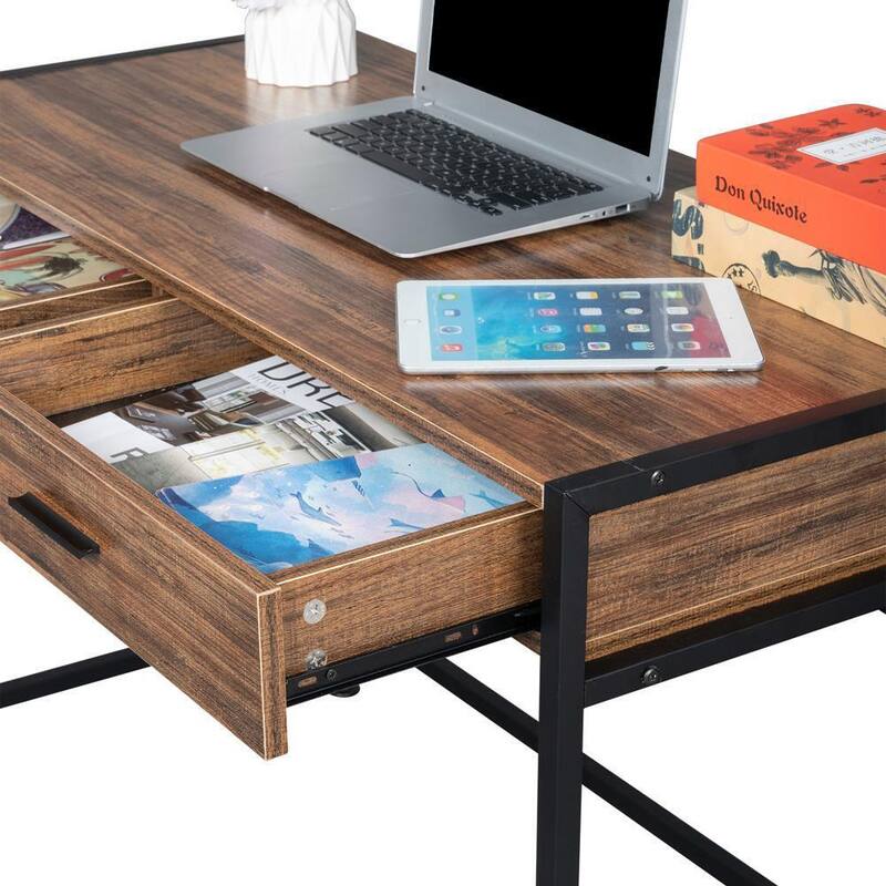 Home Computer DeskGaming Table With Shelves Brown