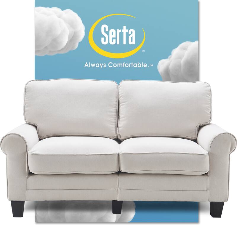Serta Copenhagen 61" Loveseat for Two People, Pillowed Back Cushions and Rounded Arms, Durable Modern Upholstered Fabric - Cream