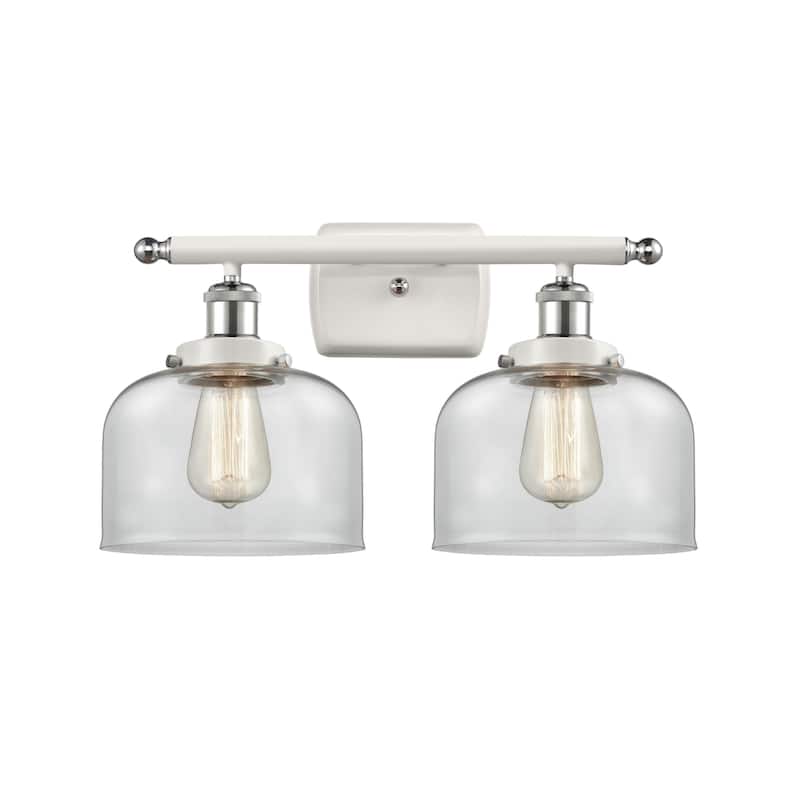 Innovations Lighting 916-2W-13-18 Bell Vanity Bell 2 Light 18" Wide - White and Polished Chrome / Clear