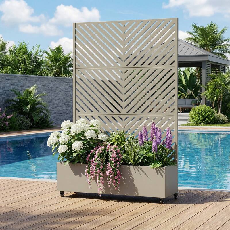 Raised Garden Bed Planter with Trellis Movable Planter Box with Lockable Wheels - 72*47 - Olive Green