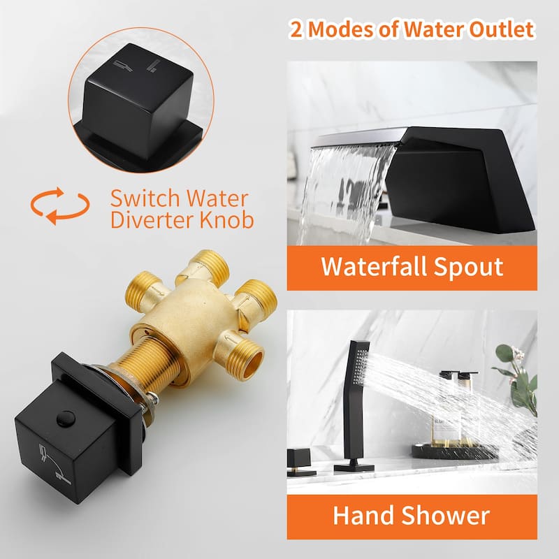Deck Mount Tub Faucet With Hand Shower Brass Roman Bathtub Faucet Modern Waterfall Tub Filler With Handheld Showe