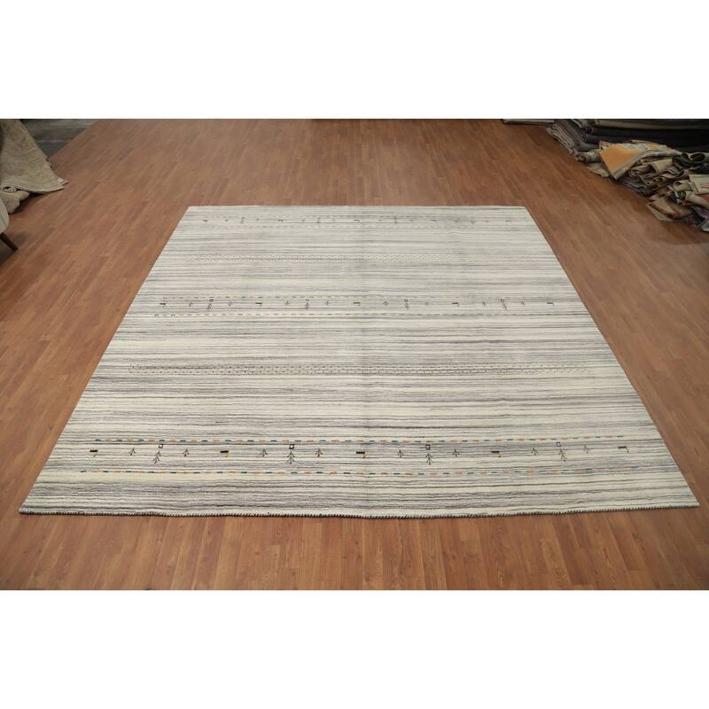 Hand Knotted Oriental 100% Wool Carpet Tribal Animal Pictorial Beige & Ivories Gabbeh Area Rug - 9' 10'' X 10' 0''